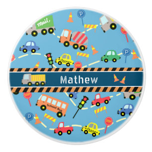 Bouton De Porte En Céramique Boys de transport bleu