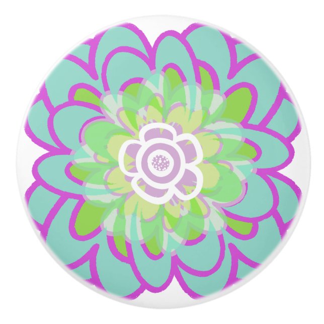 Bouton De Porte En Céramique Bright Blooming Succulent (Devant)