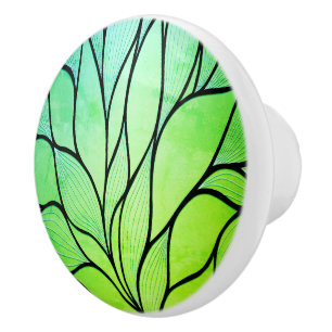 Bouton De Porte En Céramique Bright Green Hues Creative Leave Motif