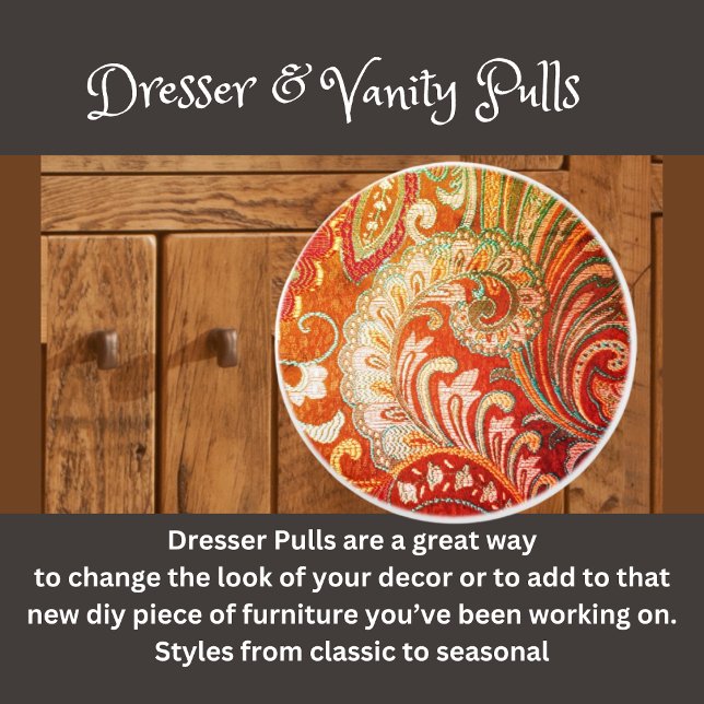 Bouton De Porte En Céramique Brocade rouge orange jaune (Créateur téléchargé)