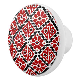 Bouton De Porte En Céramique Broderie Ethnique Slave, Traditionnelle Balkanique