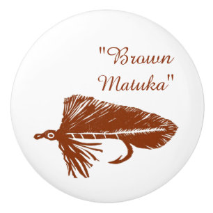 Bouton De Porte En Céramique Brown Matuka, pêche à la mouche, art de liage à la