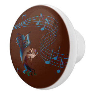 Bouton De Porte En Céramique Brown musical Kokopelli