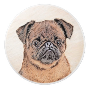 Bouton De Porte En Céramique Bruxelles Griffon Smooth Painting Original Chien A