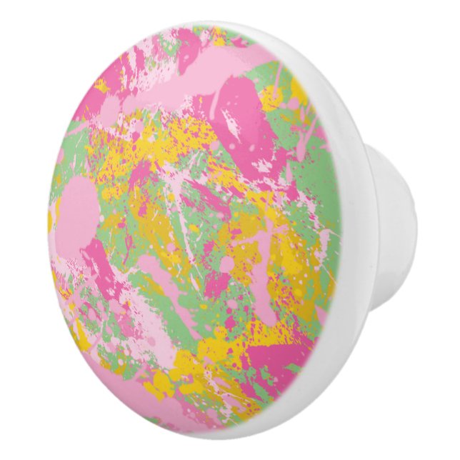 Bouton De Porte En Céramique Bubble Gum rose et vert Paint Splatter (Droite)
