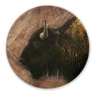 Bouton De Porte En Céramique Buffle de bison de bois