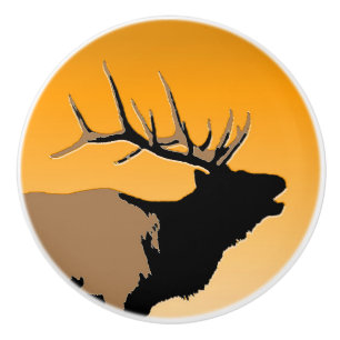 Bouton De Porte En Céramique Bugling Elk at Sunset - Art original de la faune