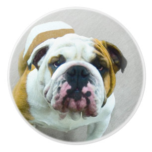 Bouton De Porte En Céramique Bulldog Painting - Joli art original chien