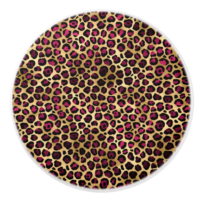 Bouton De Porte En Céramique Burgundy et Gold Leopard Series Design 2 (Devant)