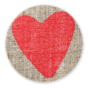 Bouton De Porte En Céramique Burlap & Red Heart mignon pays Dresseur rustique