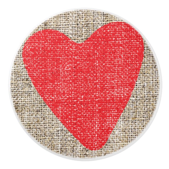 Bouton De Porte En Céramique Burlap & Red Heart mignon pays Dresseur rustique (Devant)