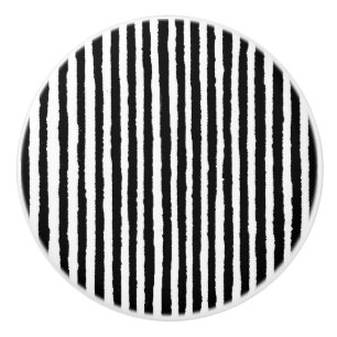 Bouton De Porte En Céramique BW noir et blanc vertical Motif à bande rétro
