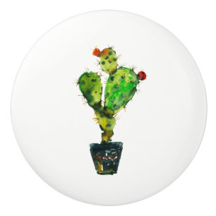 Bouton De Porte En Céramique Cactus Green Desert Plante Boho Rustic Sud-Ouest