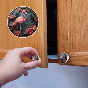 Bouton De Porte En Céramique Cadre Cercle Flamant Rose