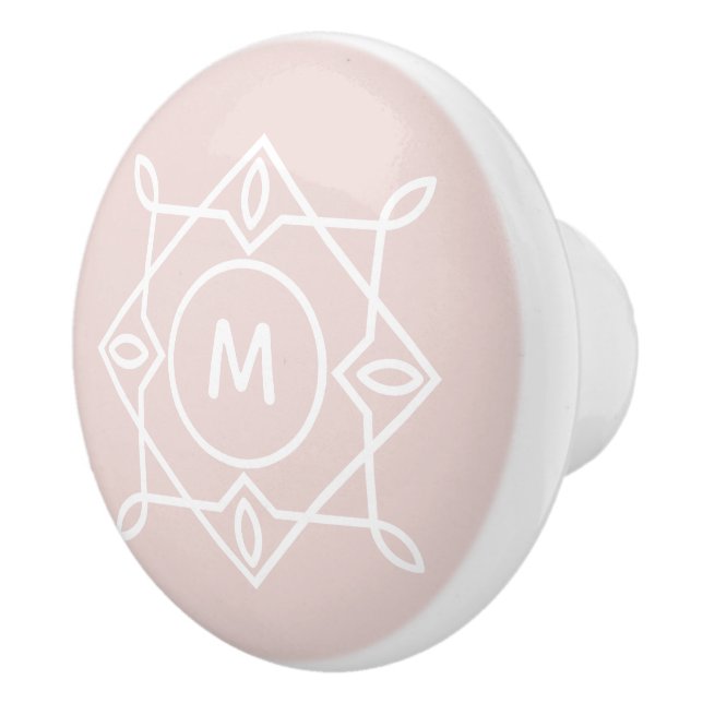 Bouton De Porte En Céramique Cadre Monogramme féminin moderne Pastel Blush Rose (Droite)