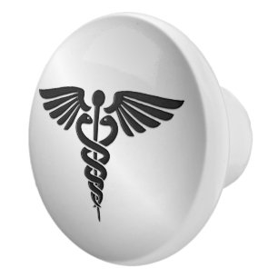 Bouton De Porte En Céramique Caducée Médicale en argent