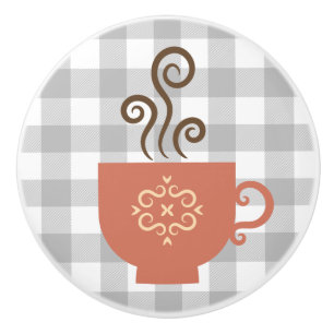 Bouton De Porte En Céramique Café rétro ou tasse de thé sur Buffle gris