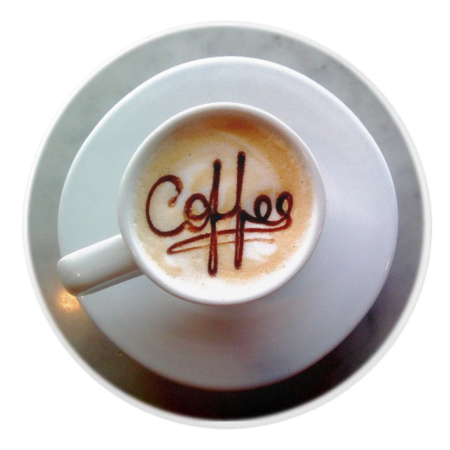 Bouton De Porte En Céramique Café tasse et soucoupe café latte (Devant)