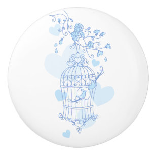 Bouton De Porte En Céramique Cage à oiseaux deux cœurs d'oiseaux amoureux poign