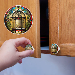Bouton De Porte En Céramique Cage à oiseaux victorien en faux verre teinté