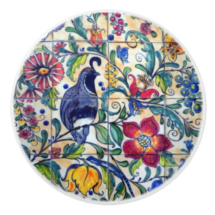 Bouton De Porte En Céramique Caille d'art populaire Lizard Floral Coloré Sud-O
