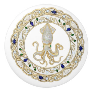Bouton De Porte En Céramique Calamar Cristal Océan Mer 2D gemme graphique