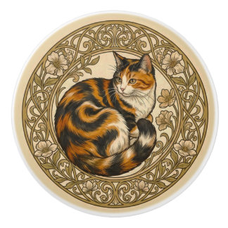 Bouton De Porte En Céramique Calico Cat Nouveau