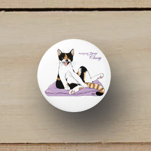 Bouton De Porte En Céramique Calico Chat Classique Funny Chat Violet
