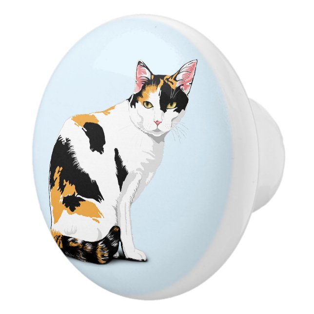 Bouton De Porte En Céramique Calico Chat Personnalisé (Droite)