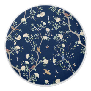 Bouton De Porte En Céramique Camellia Garden Bleu de Nuit Chinoiserie