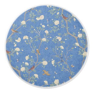 Bouton De Porte En Céramique Camellia Garden Brise Bleue Chinoiserie