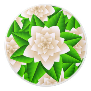 Bouton De Porte En Céramique Camellias blancs et Feuilles verts