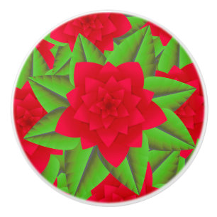 Bouton De Porte En Céramique Camellias rouge foncé et Feuilles verts