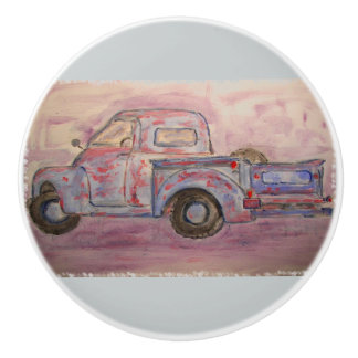 Bouton De Porte En Céramique camion de patine bleue antique