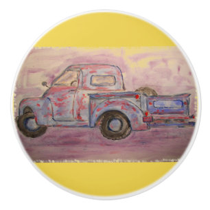 Bouton De Porte En Céramique camion de patine bleue antique