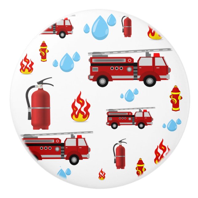 Bouton De Porte En Céramique Camion pompier Camion Enfants Garçons (Devant)