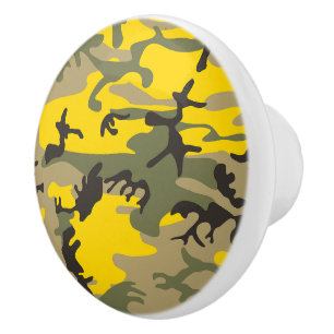 Bouton De Porte En Céramique Camouflage jaune et vert, Militaire, Armée