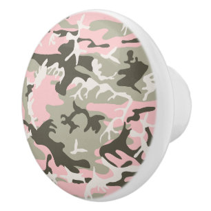 Bouton De Porte En Céramique Camouflage rose et vert, Militaire, Armée