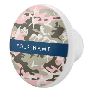Bouton De Porte En Céramique Camouflage Rose et Vert Personnalisez votre nom