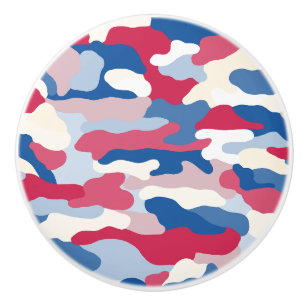 Bouton De Porte En Céramique Camouflage Rouge Blanc & Bleu (3)