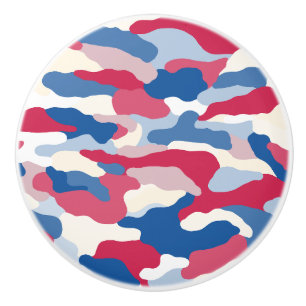 Bouton De Porte En Céramique Camouflage rouge blanc et bleu (4)