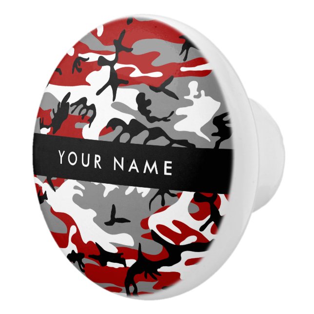 Bouton De Porte En Céramique Camouflage rouge et gris Votre nom Personnaliser (Droite)