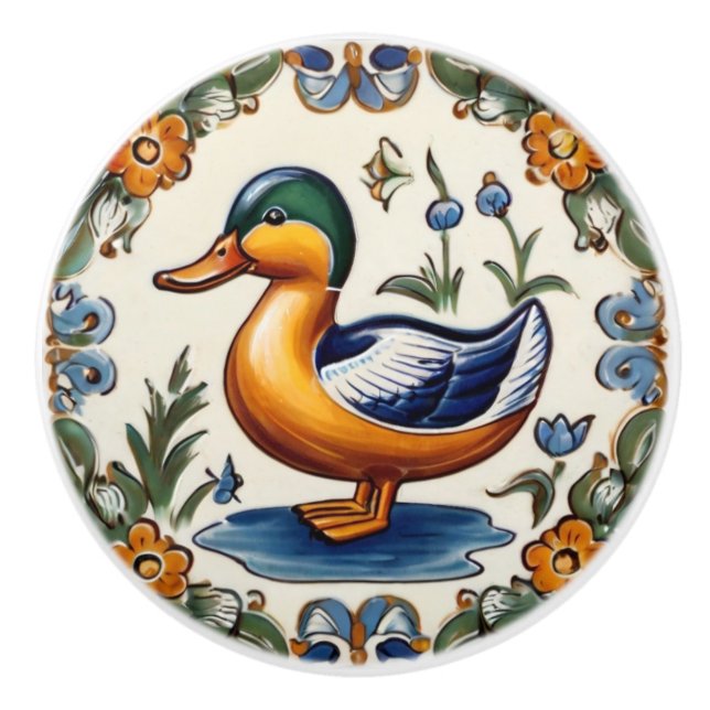 Bouton De Porte En Céramique Canard vert jaune Art animal populaire européen (Devant)