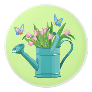 Bouton De Porte En Céramique Canette d'eau de fleurs en céramique Tirage ou Kno