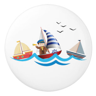 Bouton De Porte En Céramique Capitaine de bateau nautique personnalisé pour enf