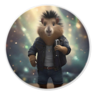 Bouton De Porte En Céramique Capybara Punk Rock Singer,