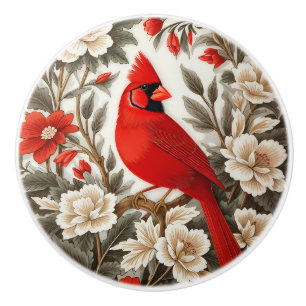 Bouton De Porte En Céramique Cardinal du Nord Oiseau Belle Flore