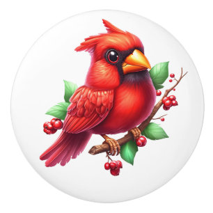 Bouton De Porte En Céramique Cardinal redbird