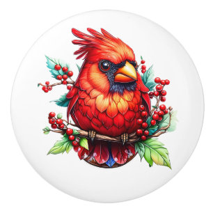 Bouton De Porte En Céramique Cardinal redbird