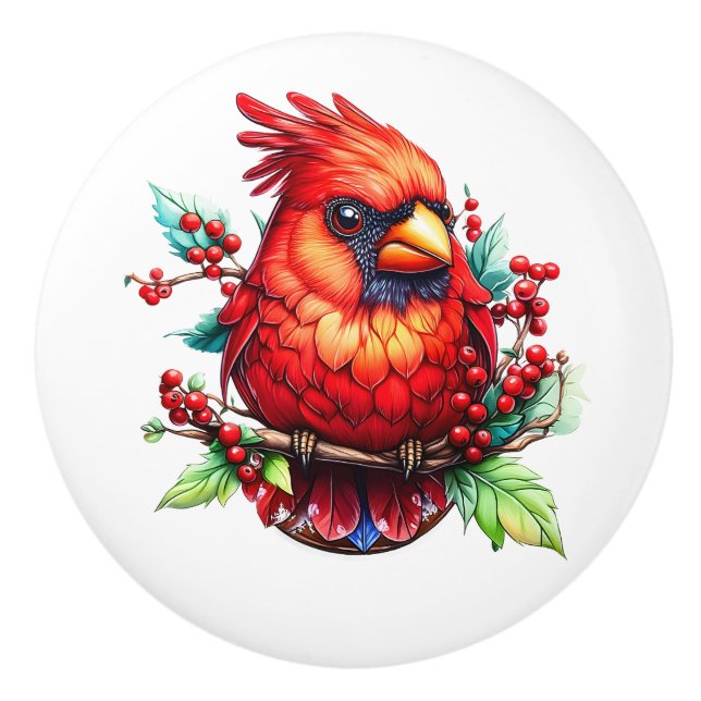 Bouton De Porte En Céramique Cardinal redbird (Devant)